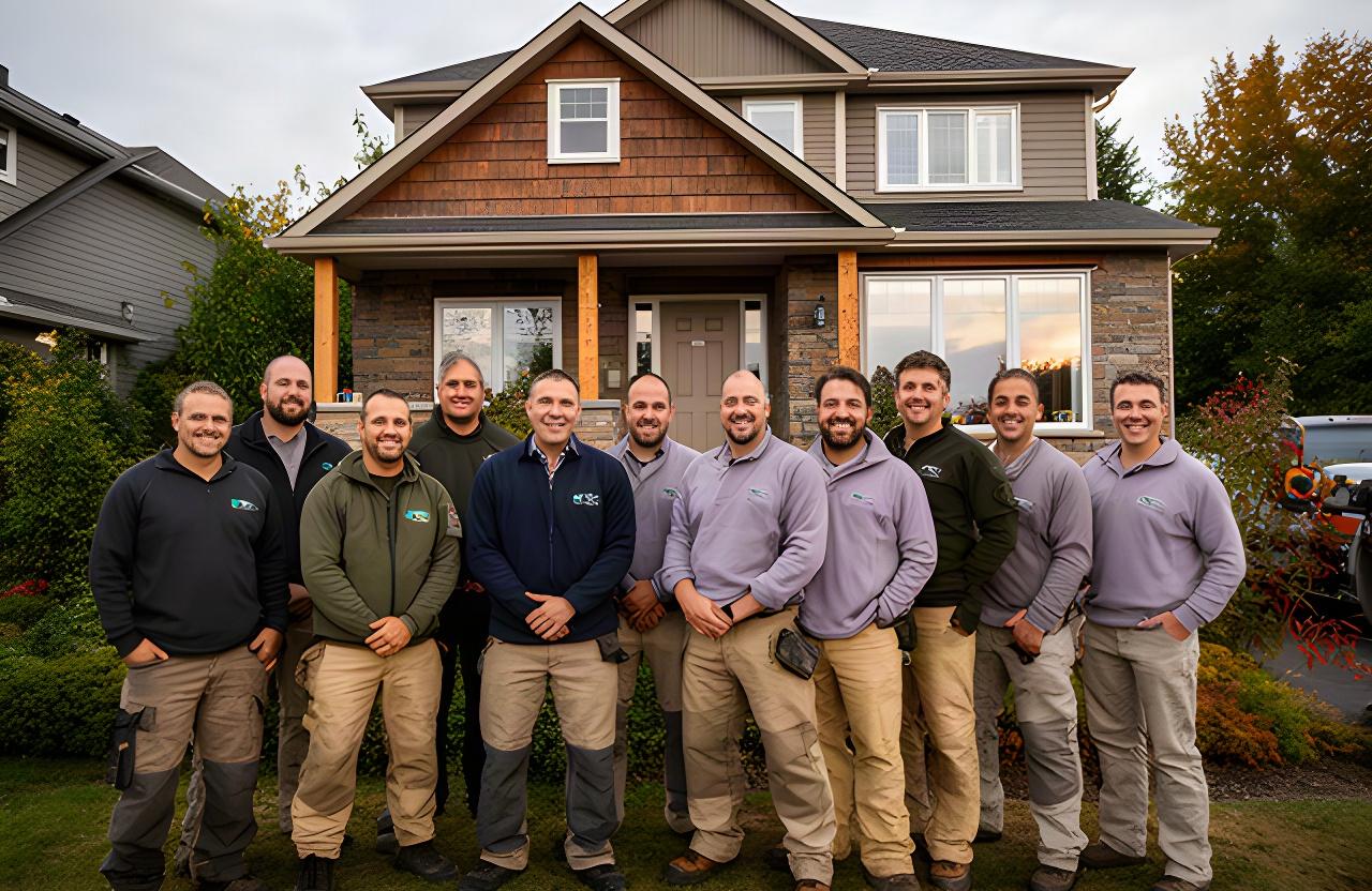 Harris & Hughes Fix team standing in front of a completed home renovation project in Sudbury