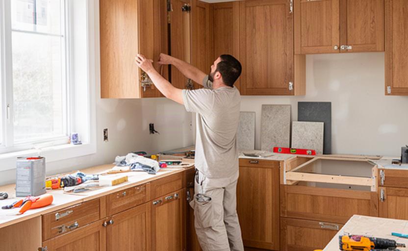 Kitchen renovation in progress showing new cabinetry installation in a Sudbury home