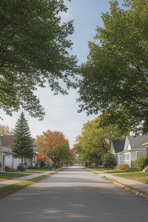 Residential street with detached homes and mature trees in Greater Sudbury, Ontario